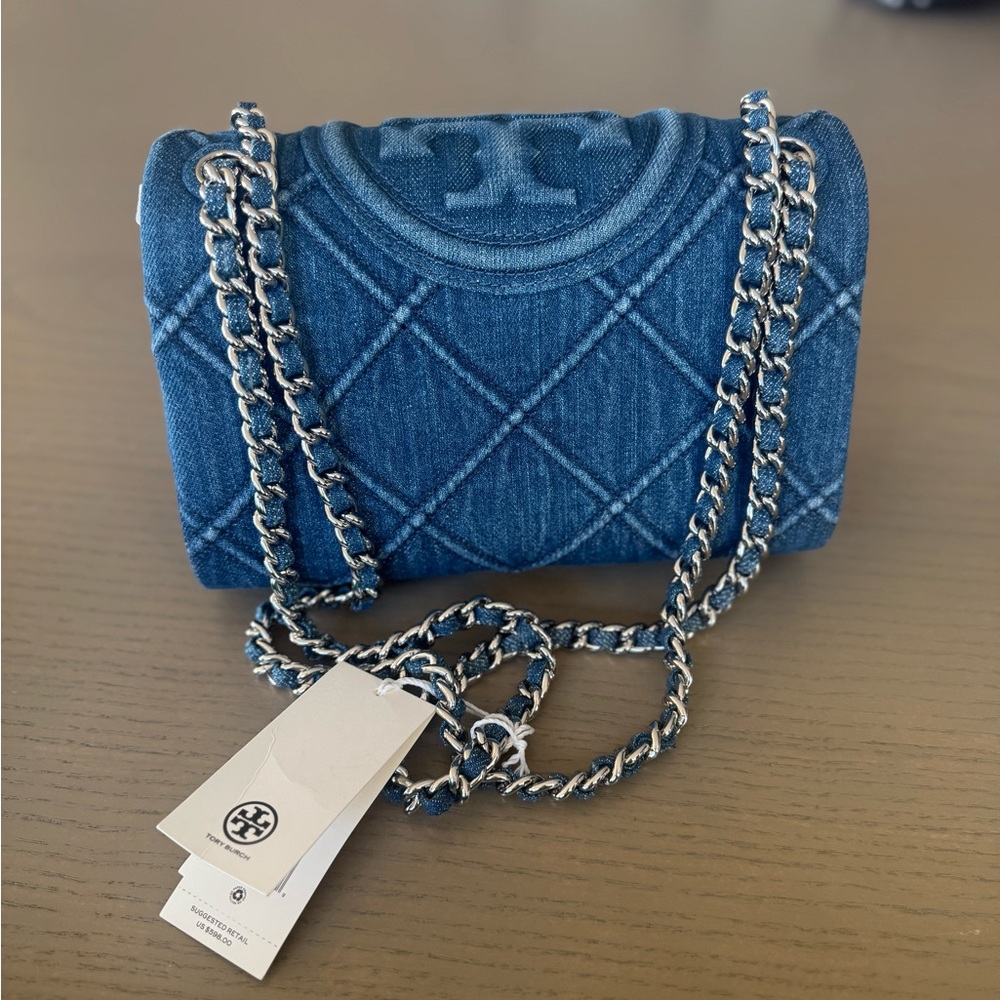 NWT Tory Burch Fleming Denim Crossbody Bag